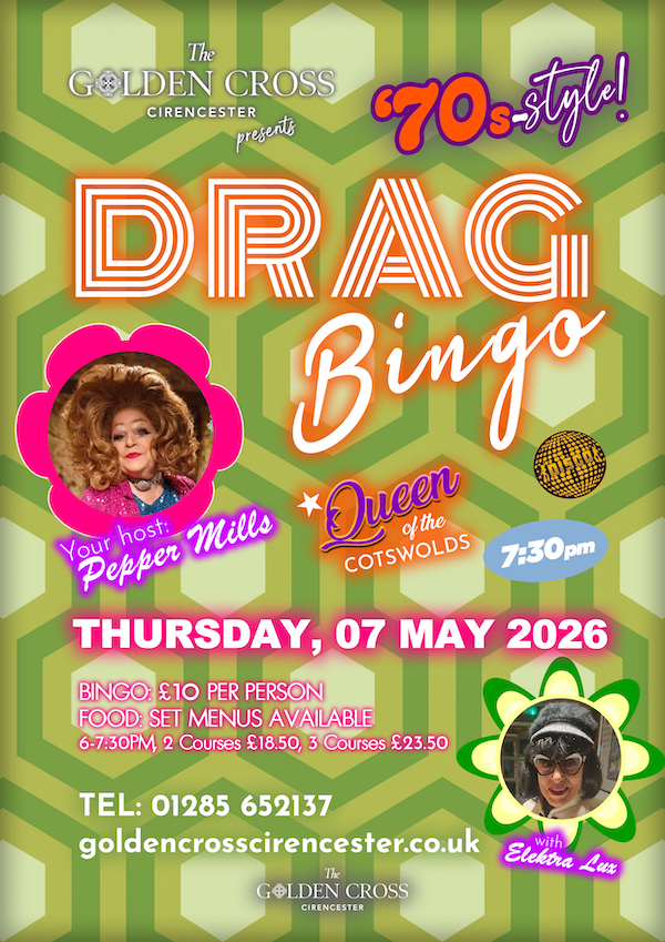 Drag Bingo with Pepper Mills & Electra Lux at The Golden Cross, Cirencester