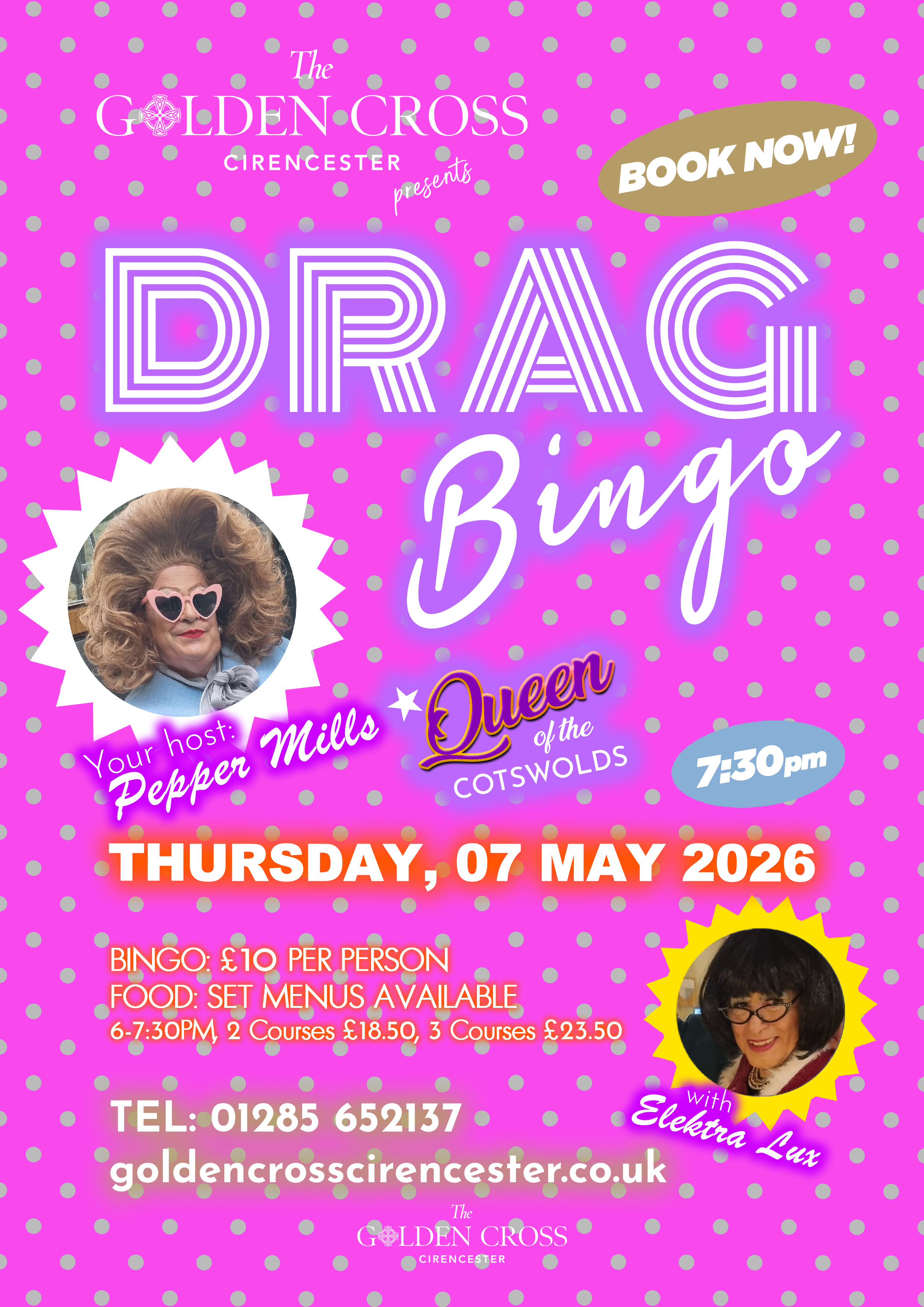 Drag Bingo with Pepper Mills & Electra Lux at The Golden Cross, Cirencester