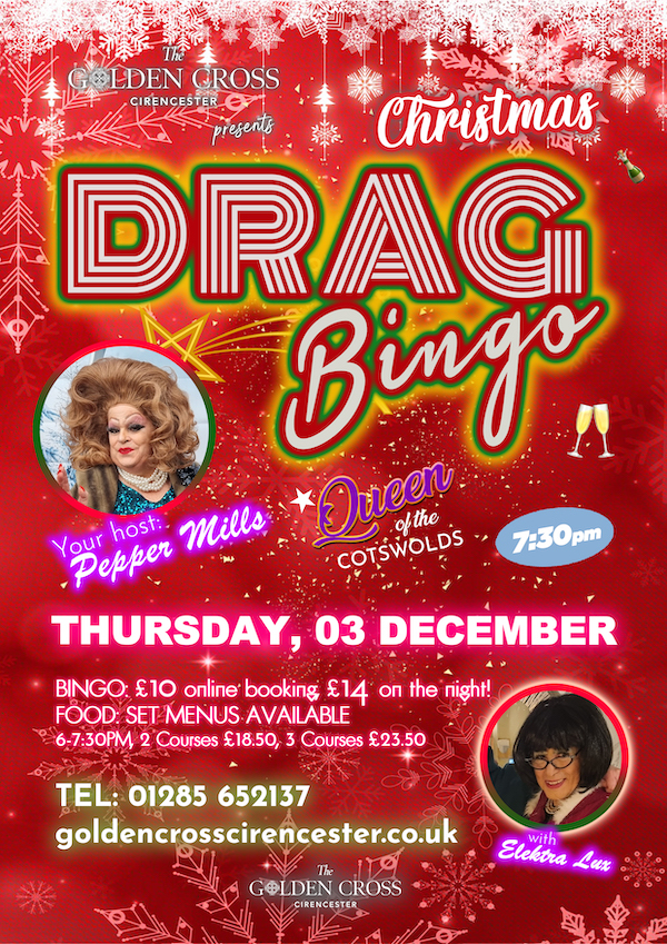 Drag Bingo with Pepper Mills & Electra Lux at The Golden Cross, Cirencester