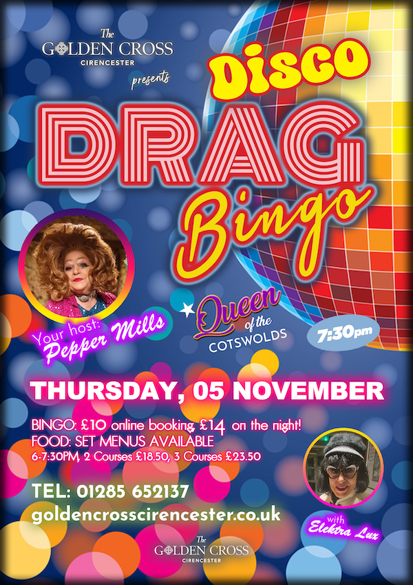 Drag Bingo with Pepper Mills & Electra Lux at The Golden Cross, Cirencester