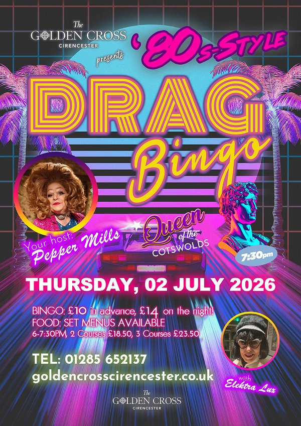 Drag Bingo with Pepper Mills & Electra Lux at The Golden Cross, Cirencester